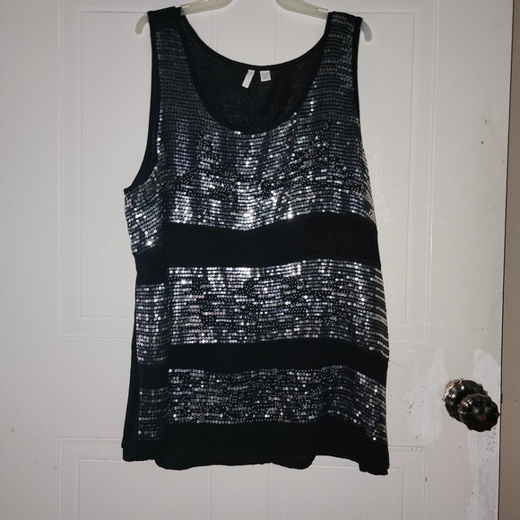 Cato Black and Silver Striped Sequin Tank Top - Picture 1 of 6
